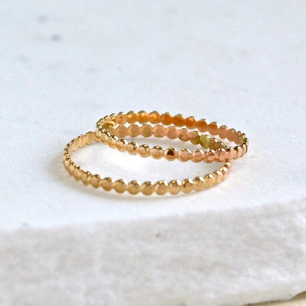 Droplets Ring - thin beaded dotted stacking ring in solid 14K gold - Foamy Wader