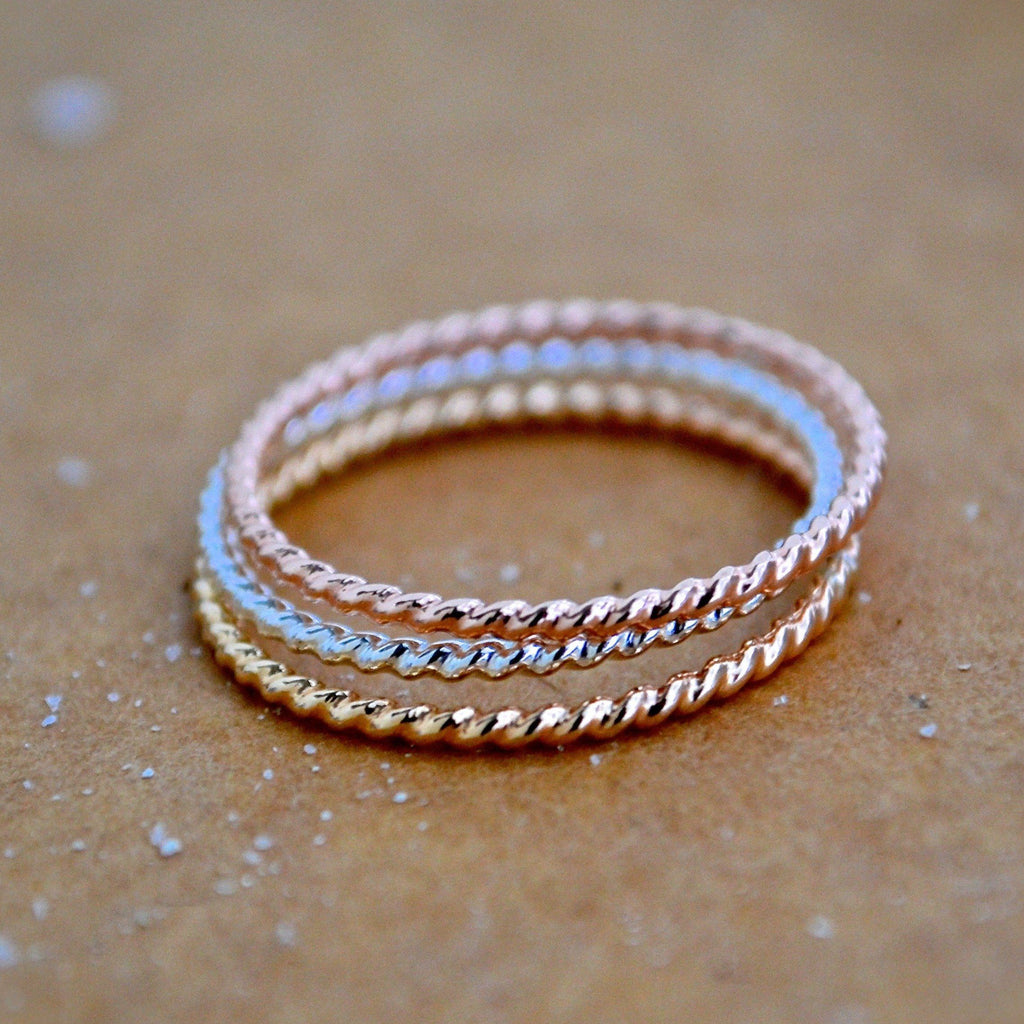 Wire Rope Ringe Tightrope Ring - handmade twisted wire rope precious metal stacking ri ...