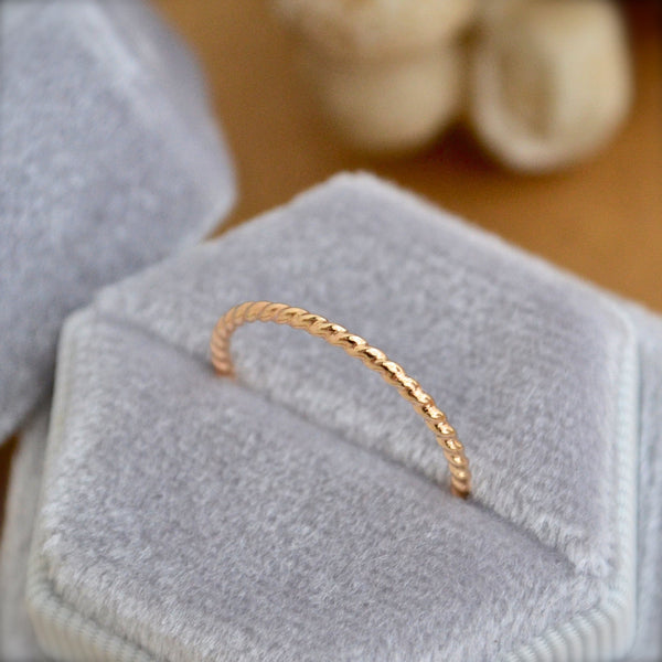 Tightrope Ring - handmade twisted wire rope precious metal stacking ring - Foamy Wader