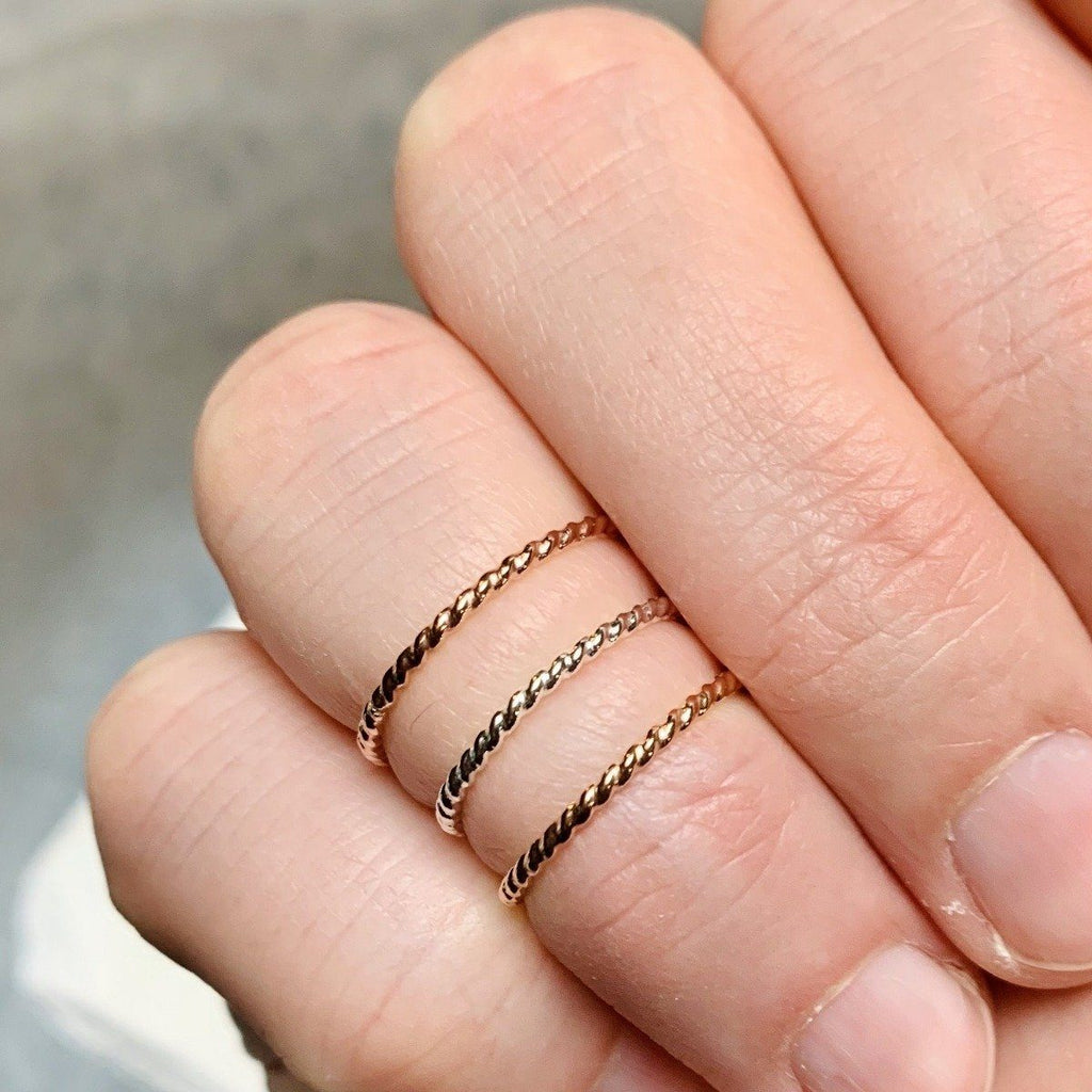 Wire Rope Ringe Tightrope Ring - handmade twisted wire rope precious metal stacking ri ...