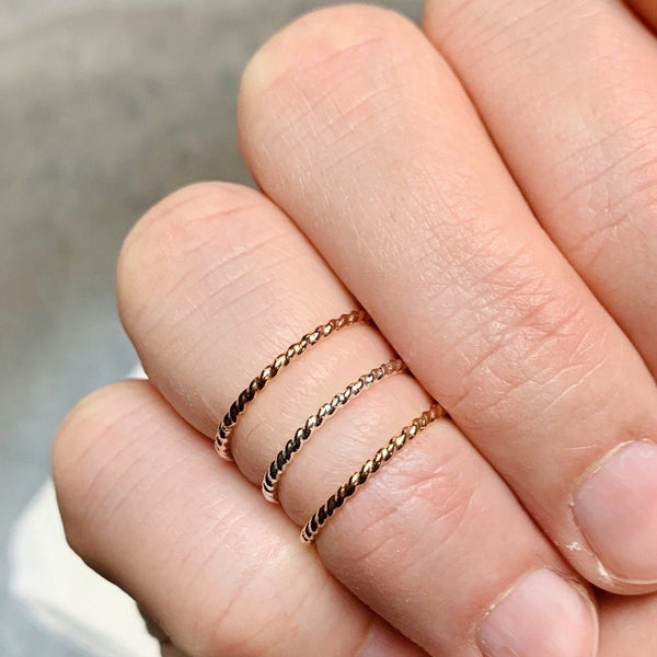 Tightrope Ring - handmade twisted wire rope precious metal stacking ring - Foamy Wader