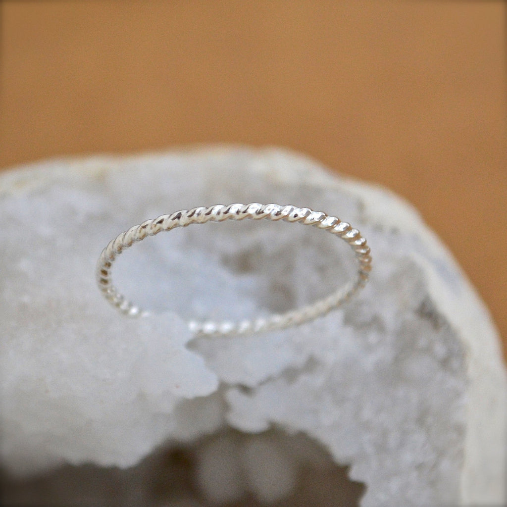 Wire Rope Ringe Tightrope Ring - handmade twisted wire rope precious metal stacking ri ...