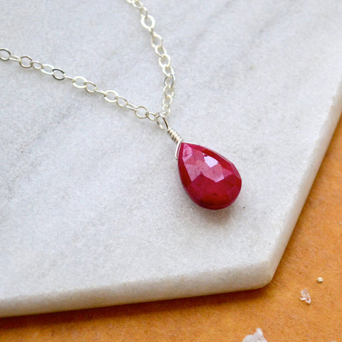 Sookie Necklace - crimson red ruby gemstone solitaire necklace - Foamy Wader