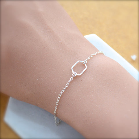 Buoy Bracelet - handmade petite dappled elongated hexagon charm bracelet - Foamy Wader