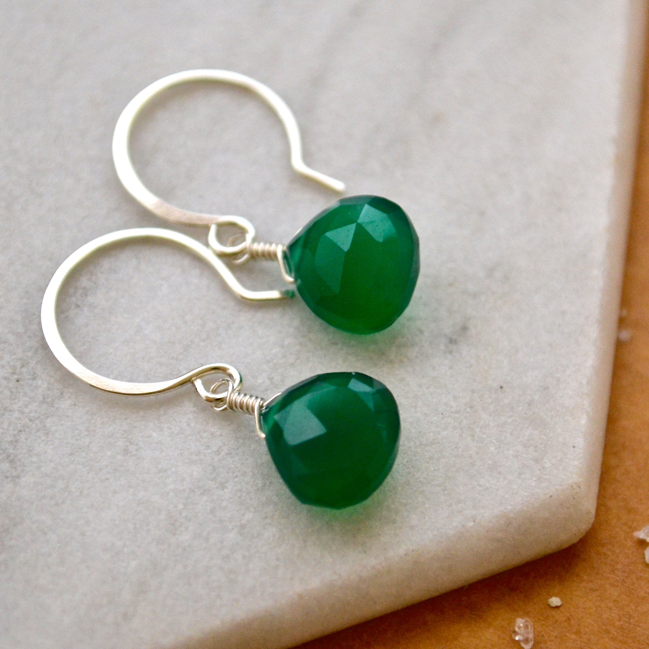 Stunna Earrings - emerald green onyx gemstone drop earrings - Foamy Wader