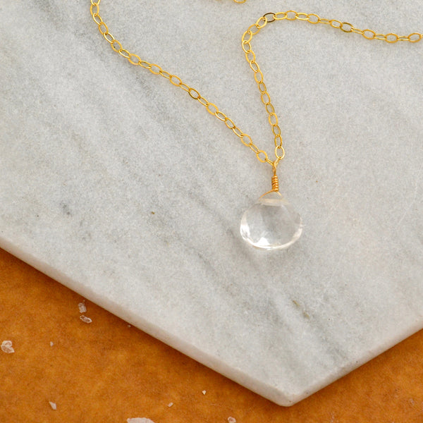 Tivoli Necklace - sparkly white topaz gemstone solitaire necklace - Foamy Wader